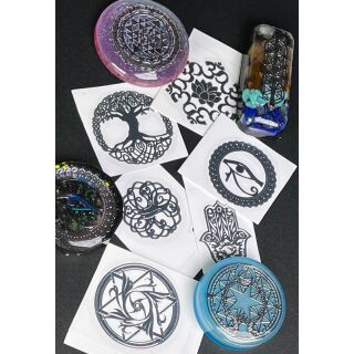 metal sticker mystic symbols silver