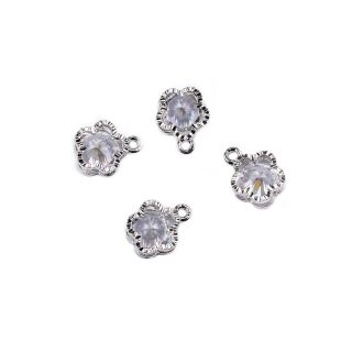 4 flower charms silver with rhinestone