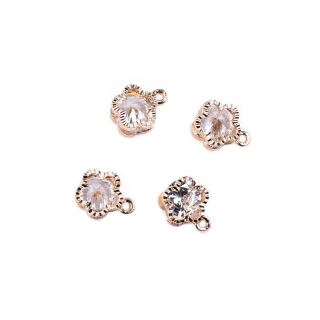 4 flower charms gold with rhinestone