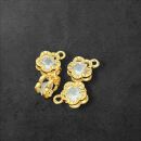 4 flower charms gold with rhinestone
