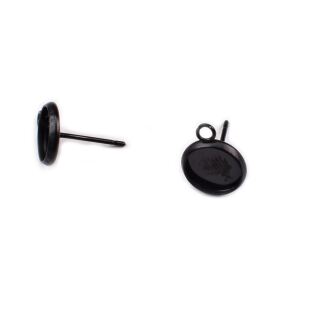 2 stainless steel ear studs with 10mm tray and eyelet black