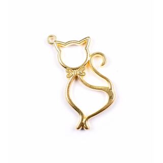 metal stylizied cat with ribbon gold