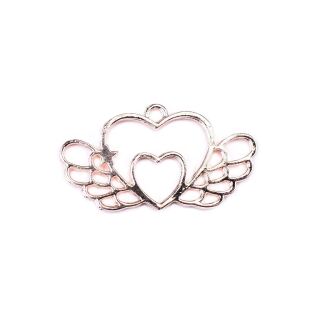 bezel double heart with wings rose gold