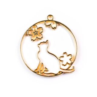 Lünette Kreis mit Katze und Sakura gold