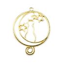 bezel cat on crescent moon with stars gold