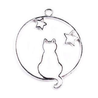 bezel sitting cat moon star silver