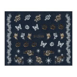Rosen Schmetterlinge Stickerbogen weiss gold DTL-65