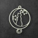 bezel cat on crescent moon with stars silver