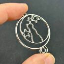 bezel cat on crescent moon with stars silver