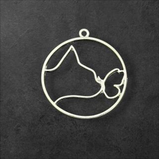 bezel cat with butterfly  silver