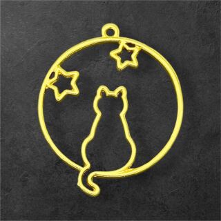 bezel sitting cat moon star gold