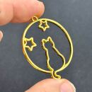 Lünette sitzende Katze Mond Sterne gold